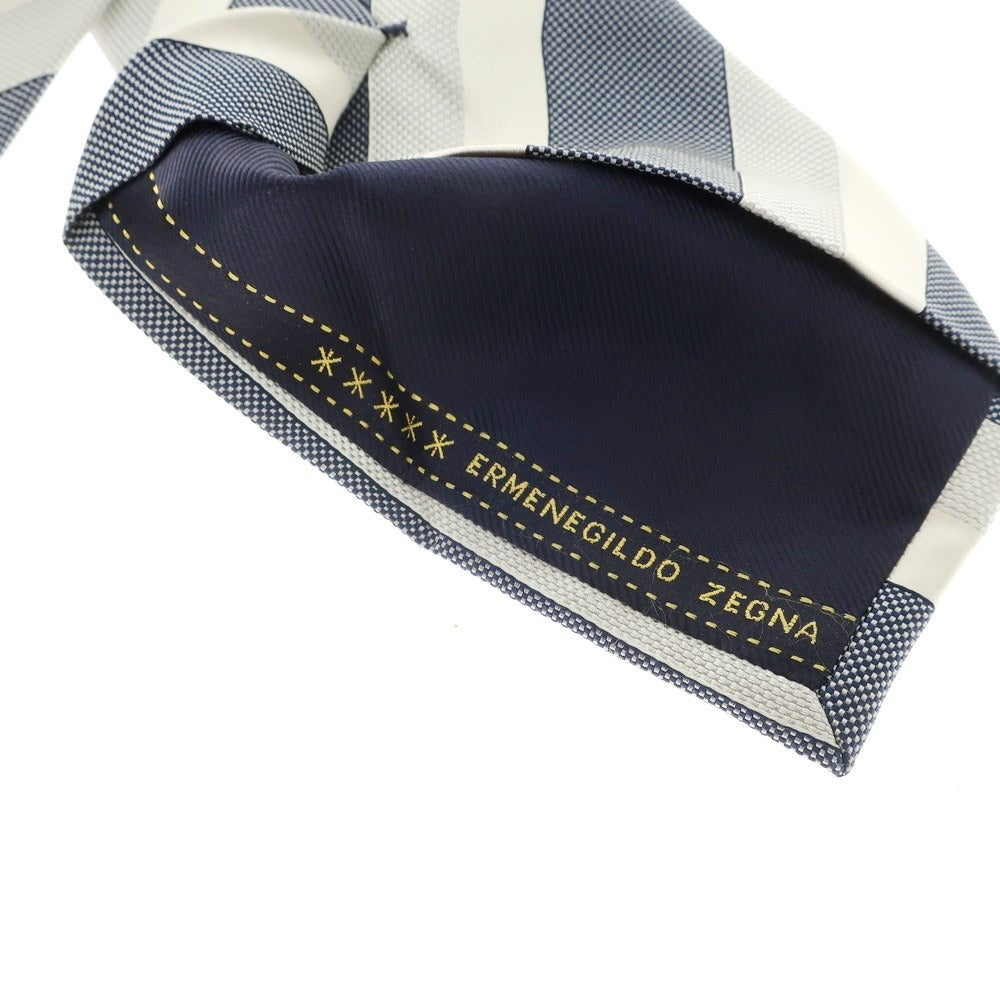 [Used] Ermenegildo Zegna 3-fold silk striped tie, navy x white [Size -] [NVY] [S/S/A/W] [Condition Rank C] [Men&