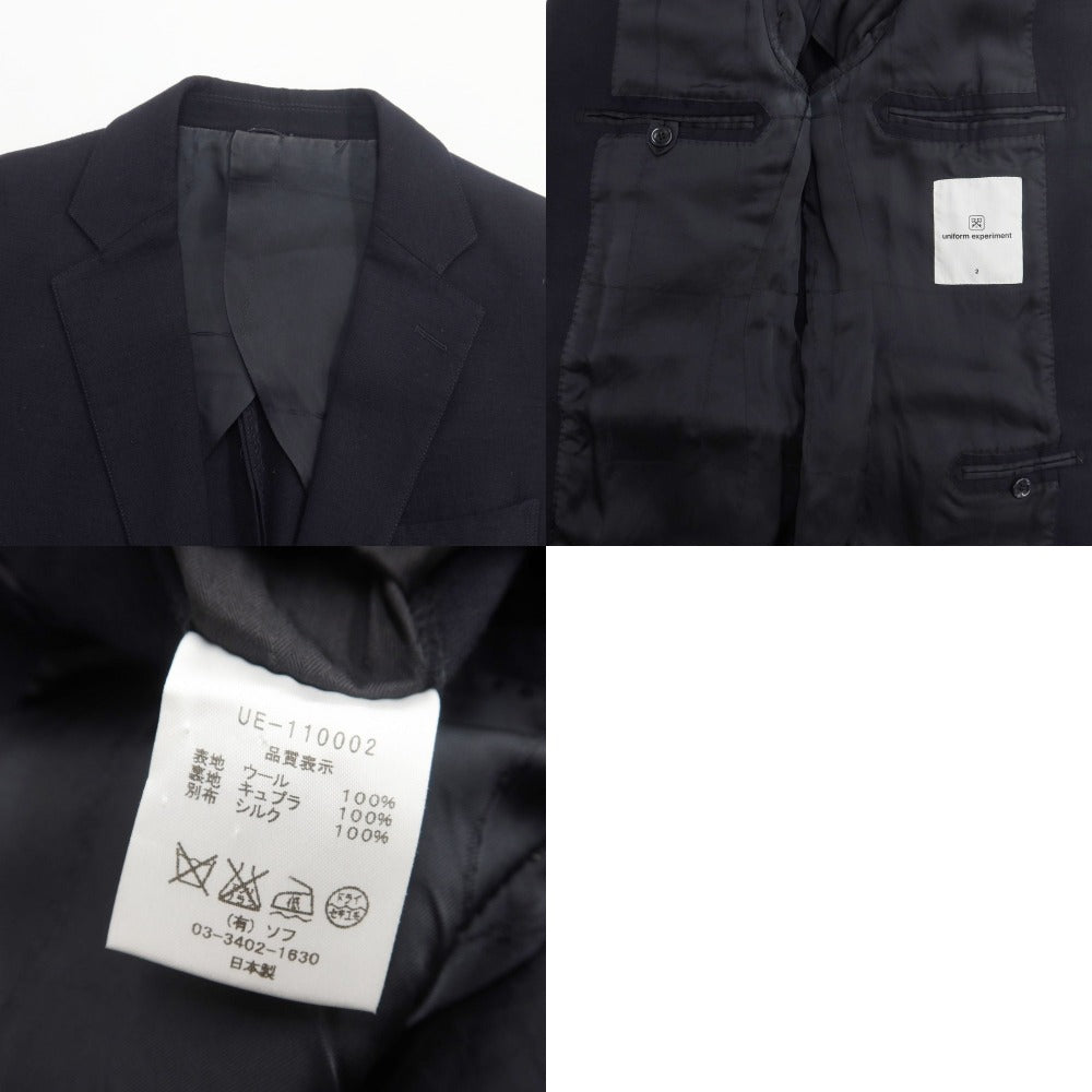 【中古】ユニフォームエクスペリメント uniform experiment ウール 2B テーラードジャケット ネイビー【サイズ2】【NVY】【A/W】【状態ランクC】【メンズ】 [EPD]