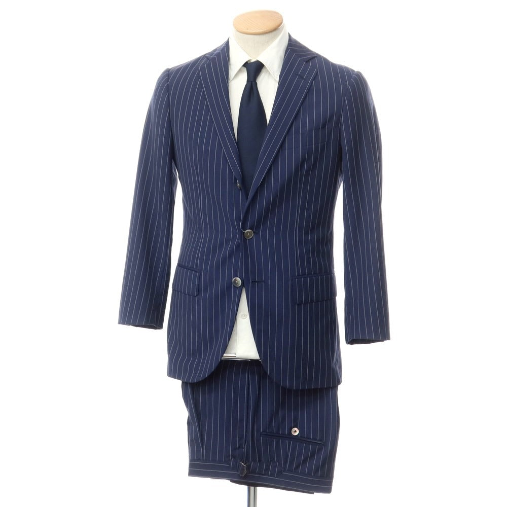 [Used] Raffaele Caruso Wool Mohair Striped 3 Button Suit Navy x White [42] [Condition Rank C] [Men&