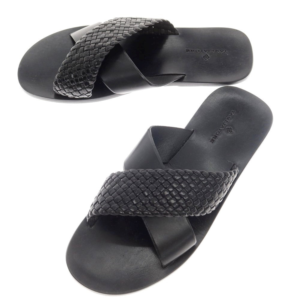 [New Outlet] Tagliatore TAGLIATORE Leather Cross Strap Sandals Black [42] [Condition Rank N-] [Men&