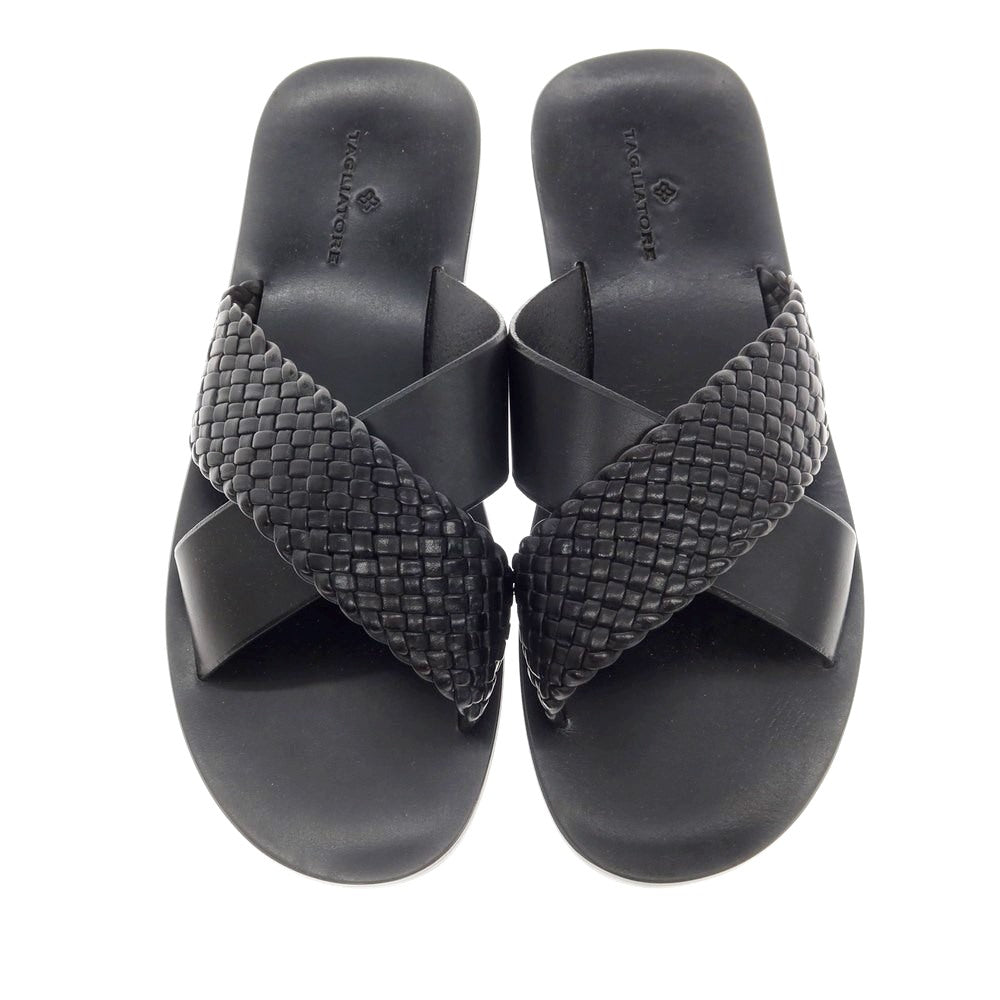 [New Outlet] Tagliatore TAGLIATORE Leather Cross Strap Sandals Black [42] [Condition Rank N-] [Men&