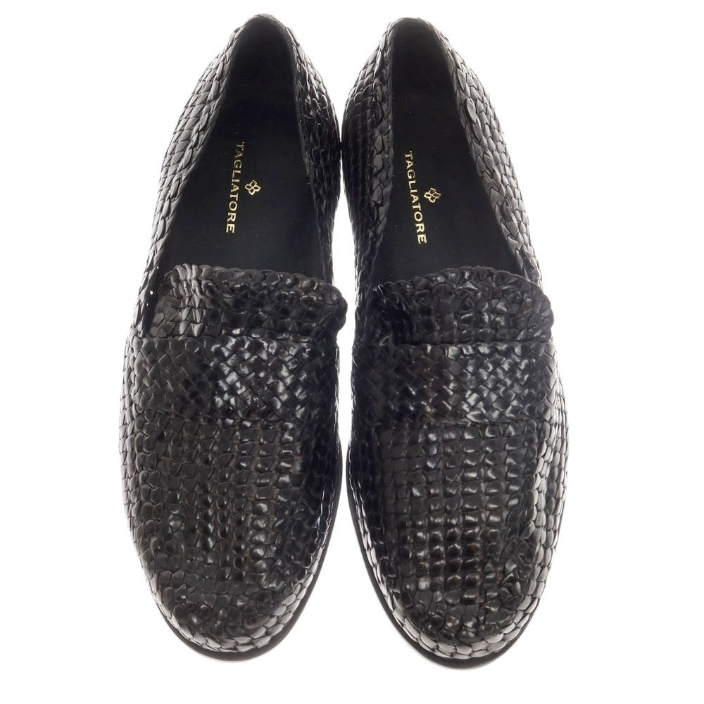 [New Outlet] Tagliatore TAGLIATORE Intrecciato Leather Loafers Black [42] [Condition Rank N-] [Men&