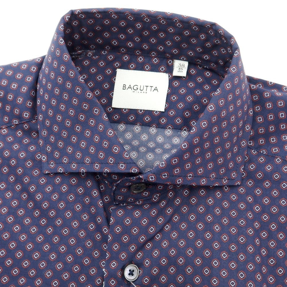 【新品】バグッタ Bagutta コットン ワイドカラー カジュアルシャツ
 ネイビーxダークレッド【サイズ38】【NVY】【S/S/A/W】【状態ランクN】【メンズ】
【759783】