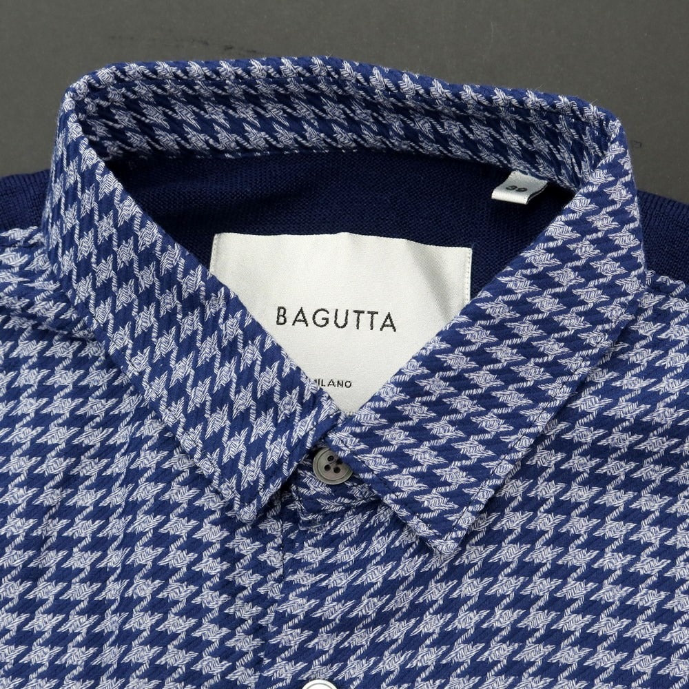 【中古】バグッタ Bagutta コットン ウールアクリル カジュアルシャツ ネイビーxホワイト【 39 】【 状態ランクC 】【 メンズ 】 [EPD]