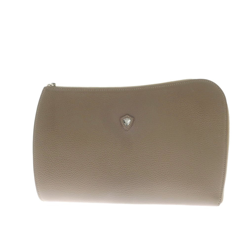 [Used] CHAMBORD SELLIER Shrink Leather Clutch Bag Taupe [Condition Rank B] [Men&