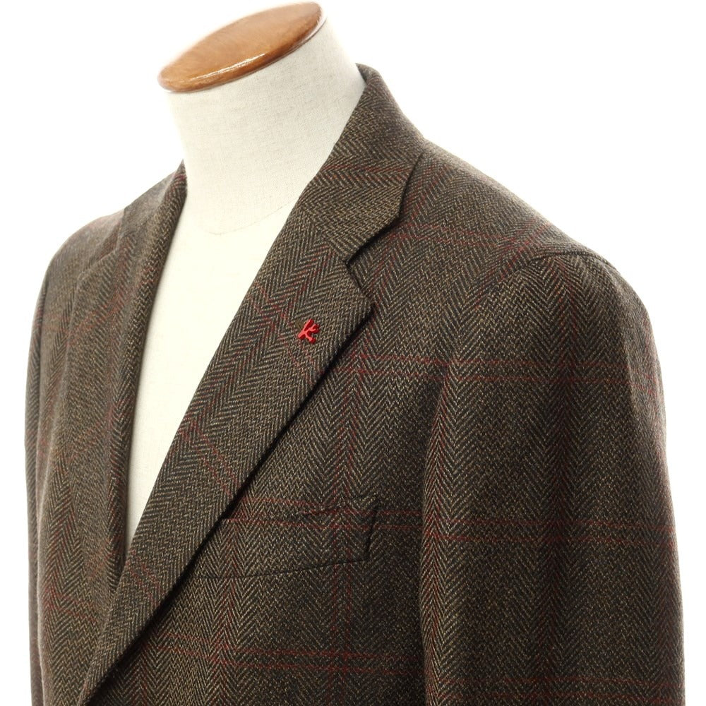 [Used] ISAIA wool check chesterfield coat
 Brown x Red [Size 46] [BRW] [A/W] [Condition Rank B] [Men&