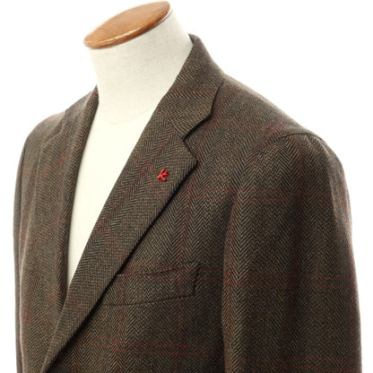 [Used] ISAIA wool check chesterfield coat
 Brown x Red [Size 46] [BRW] [A/W] [Condition Rank B] [Men&