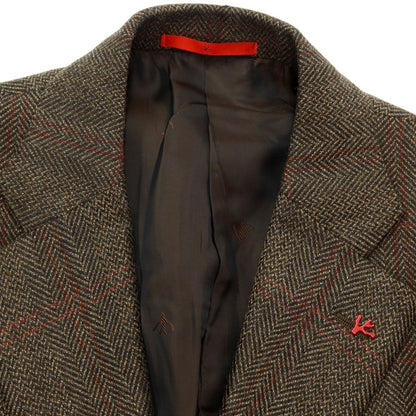 [Used] ISAIA wool check chesterfield coat
 Brown x Red [Size 46] [BRW] [A/W] [Condition Rank B] [Men&