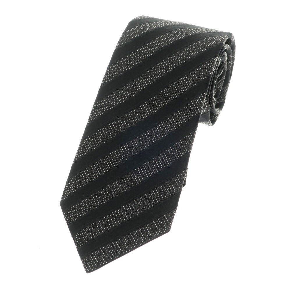 [Used] [Unused] ISAIA 7FOLD Silk Striped Tie Gray x Black [GRY] [S/S/A/W] [Condition Rank S] [Men&