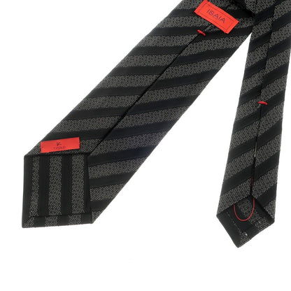 [Used] [Unused] ISAIA 7FOLD Silk Striped Tie Gray x Black [GRY] [S/S/A/W] [Condition Rank S] [Men&