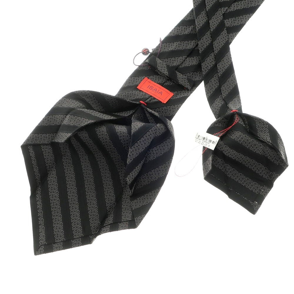 [Used] [Unused] ISAIA 7FOLD Silk Striped Tie Gray x Black [GRY] [S/S/A/W] [Condition Rank S] [Men&