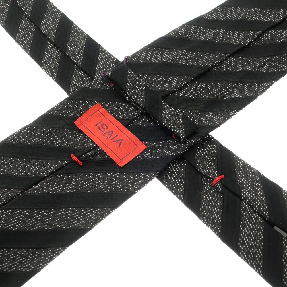 [Used] [Unused] ISAIA 7FOLD Silk Striped Tie Gray x Black [GRY] [S/S/A/W] [Condition Rank S] [Men&