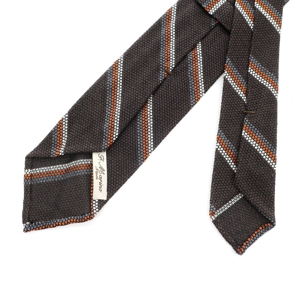 [Used] Francesco Marino F.MARINO 3-fold sfoderata silk striped tie dark brown x orange [BRW] [S/S/A/W] [Condition Rank A] [Men&