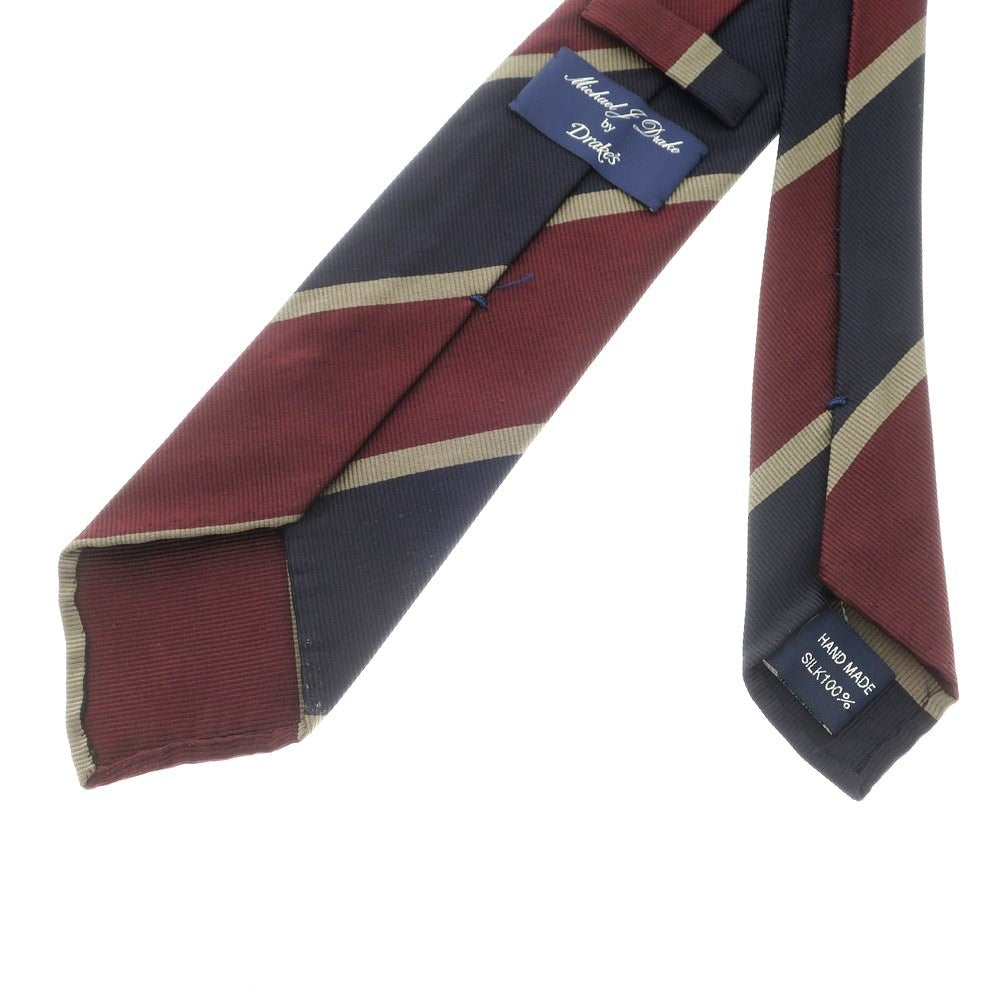 [Used] Michael J. Drake 3-fold silk striped tie, navy x wine red [NVY] [S/S/A/W] [Condition Rank A] [Men&