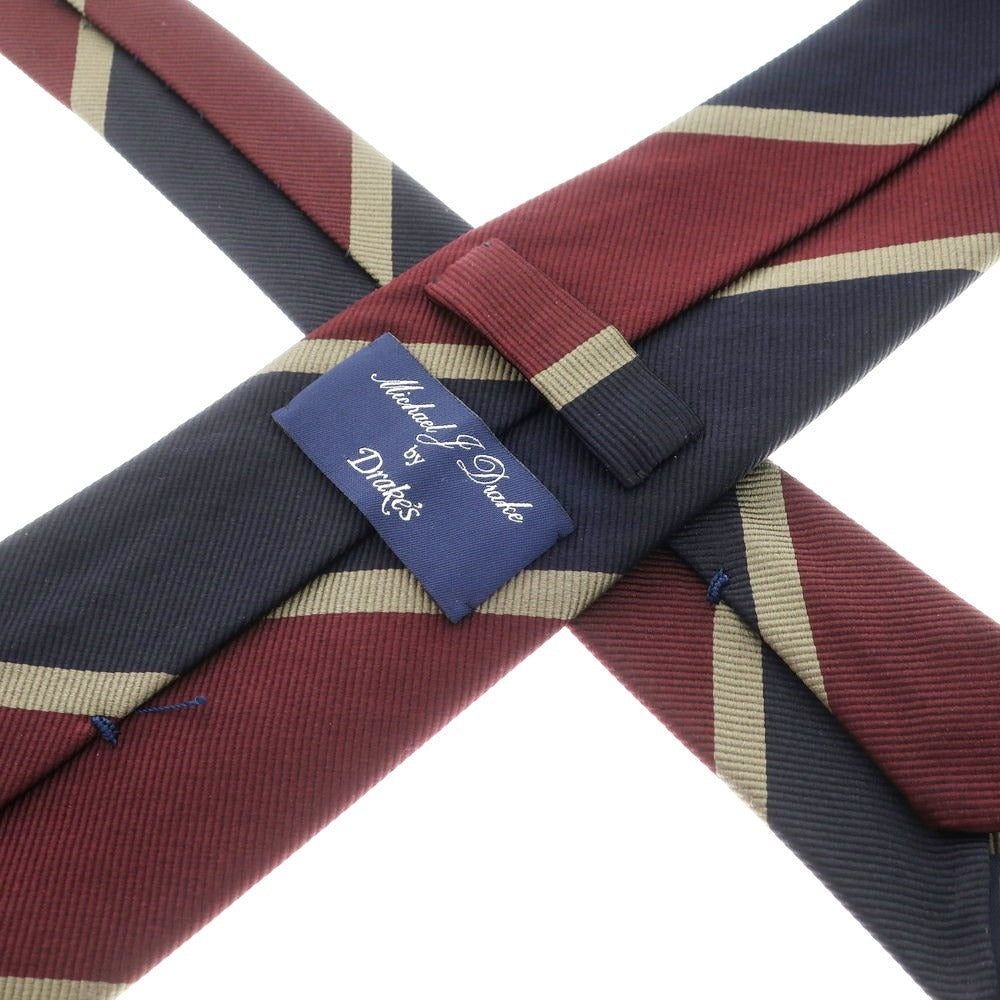 [Used] Michael J. Drake 3-fold silk striped tie, navy x wine red [NVY] [S/S/A/W] [Condition Rank A] [Men&