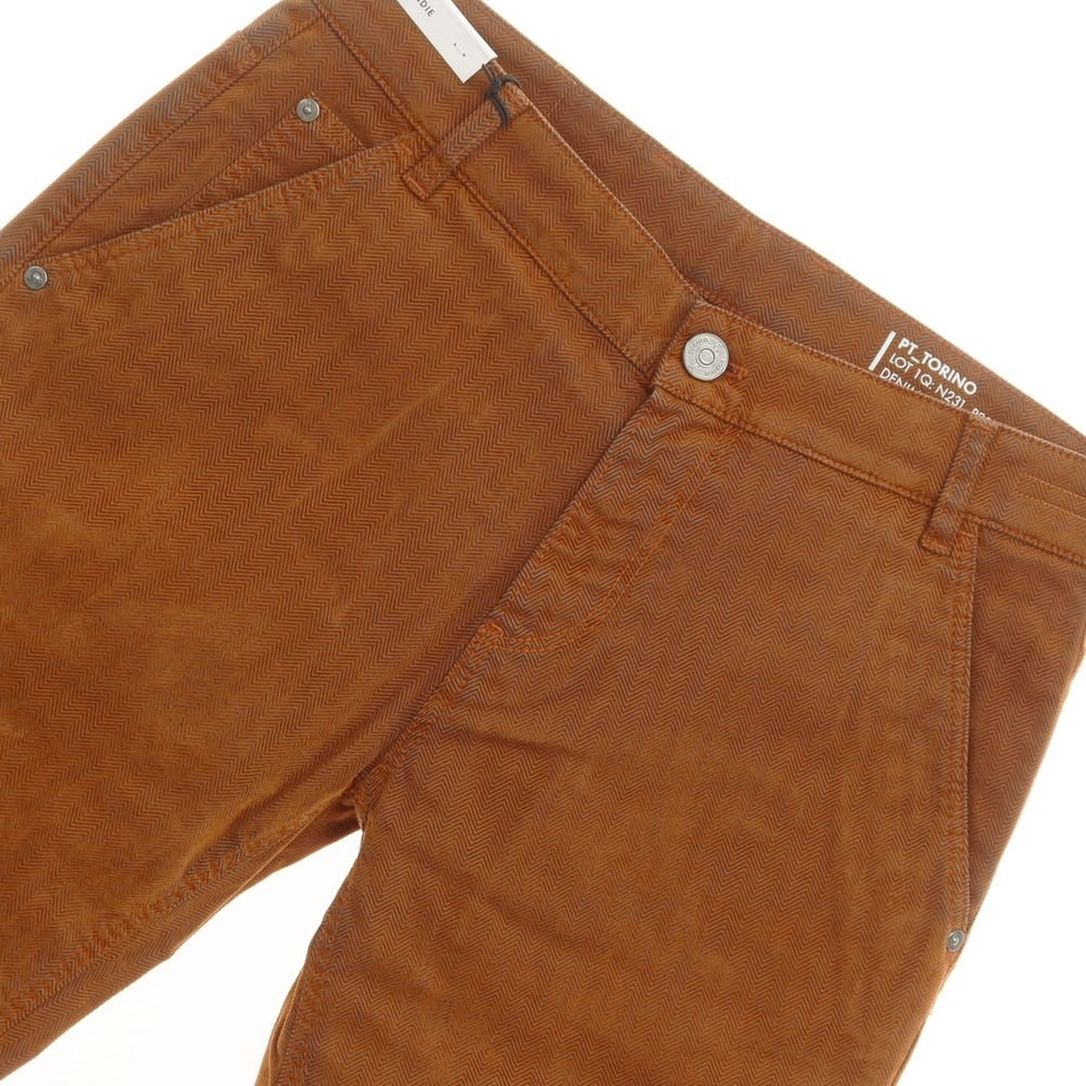 [New] PT TORINO DENIM INDIE Herringbone Woven Stretch Cotton 5 Pocket Pants Orange Brown [32] [Condition Rank N] [Men&