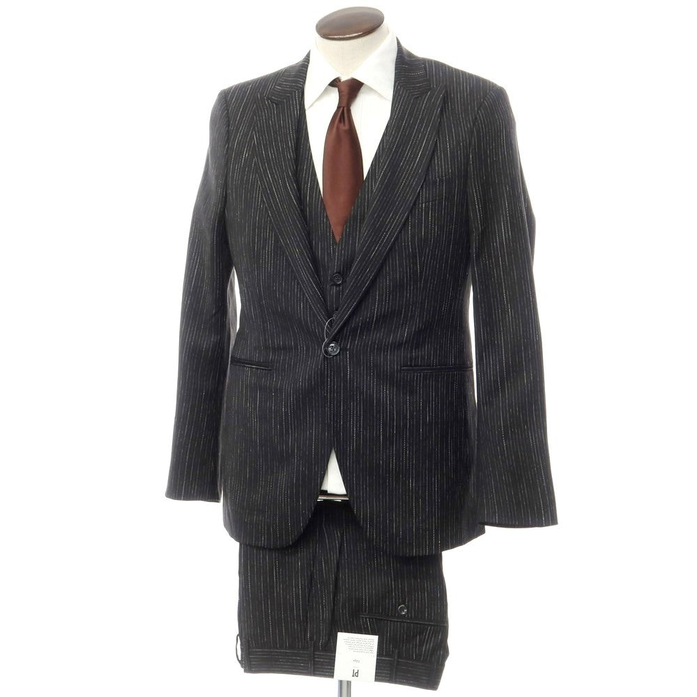 [New] PT TORINO Wool Striped Three-Piece 1B Suit Black x White [48] [Condition Rank N] [Men&