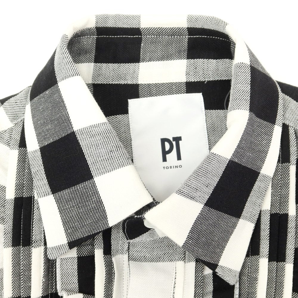 [New] PT TORINO Cotton Check Busam Casual Shirt Black x White [Size 38] [BLK] [S/S/A/W] [Condition Rank N] [Men&