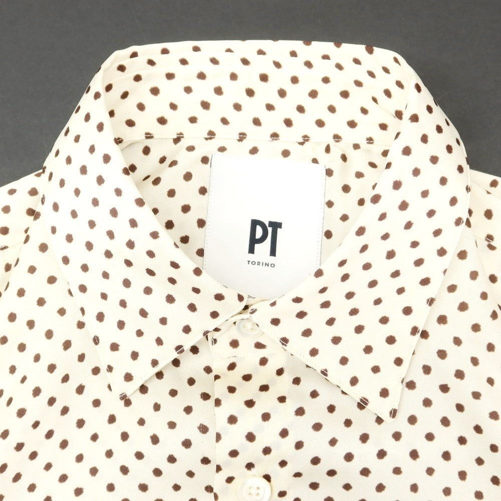 [New] PT TORINO polyester polka dot casual shirt, off-white x dark brown [Size 39] [WHT] [S/S/A/W] [Condition Rank N] [Men&