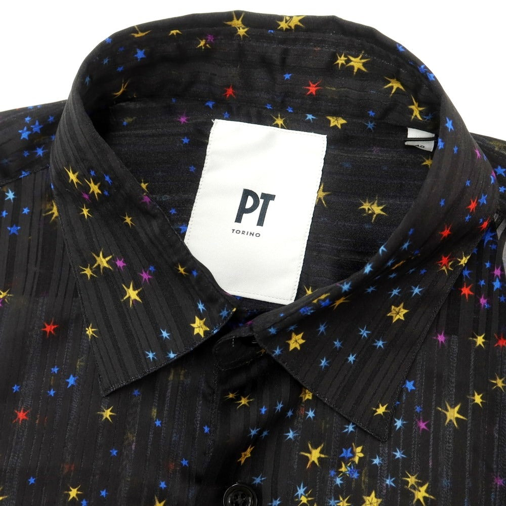 [New] PT TORINO polyester see-through casual shirt, black x multicolor [40] [Condition rank N] [Men&