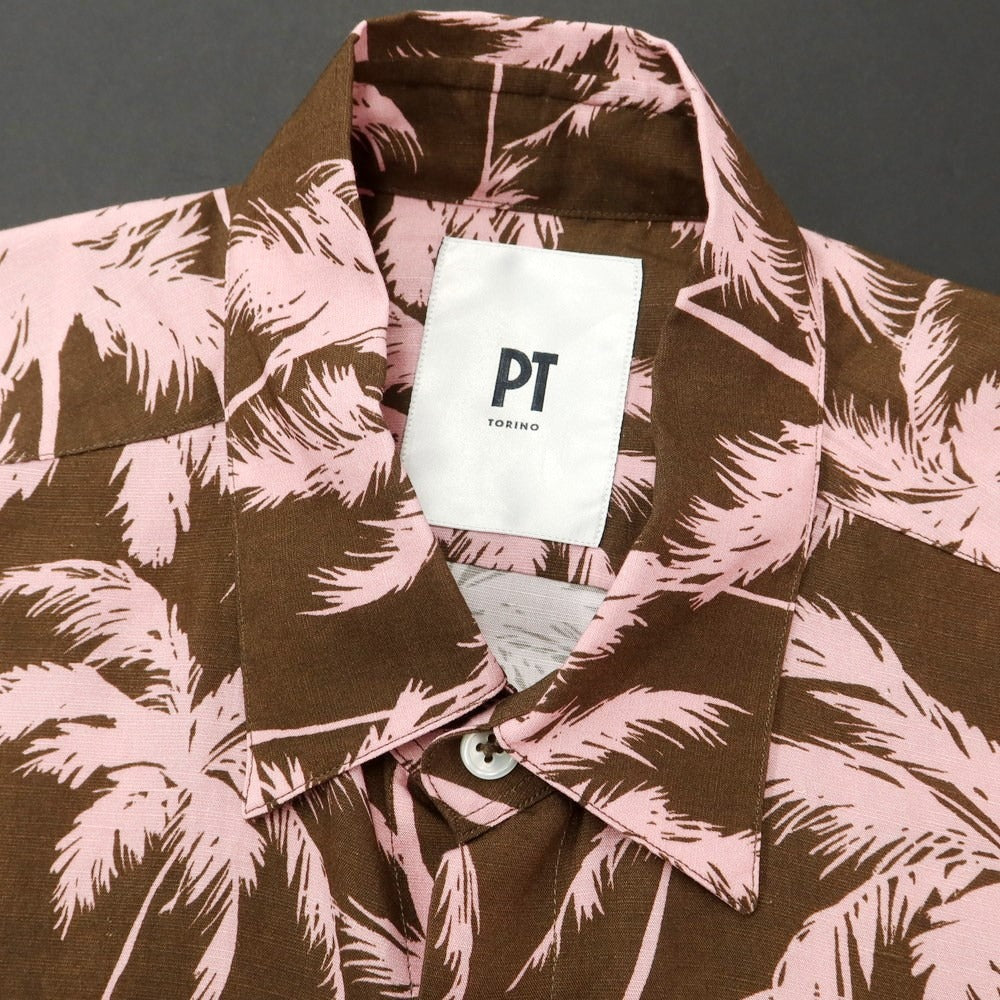 [New] PT TORINO Viscose Linen Botanical Pattern Casual Shirt Brown x Pink [Size 40] [BRW] [S/S] [Condition Rank N] [Men&