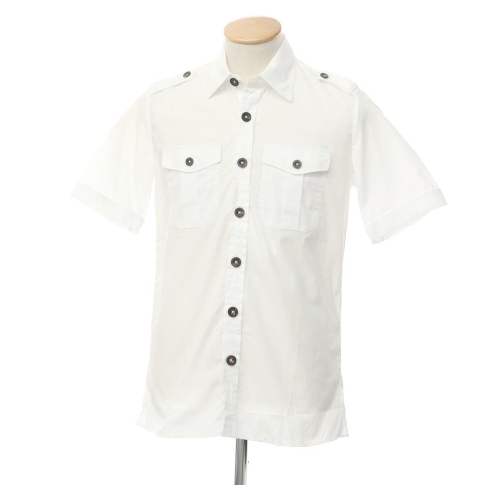 [New] PT TORINO Cotton Safari Shirt, Short Sleeve Shirt, White [Size 37] [WHT] [S/S] [Condition Rank N] [Men&