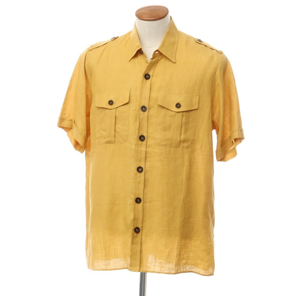 [New Outlet] PT TORINO Linen Safari Shirt, Short Sleeve Shirt, Mustard [Size 40] [YEL] [S/S] [Condition Rank N-] [Men&