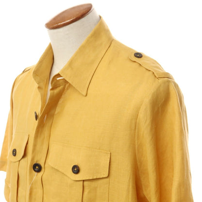 [New Outlet] PT TORINO Linen Safari Shirt, Short Sleeve Shirt, Mustard [Size 40] [YEL] [S/S] [Condition Rank N-] [Men&