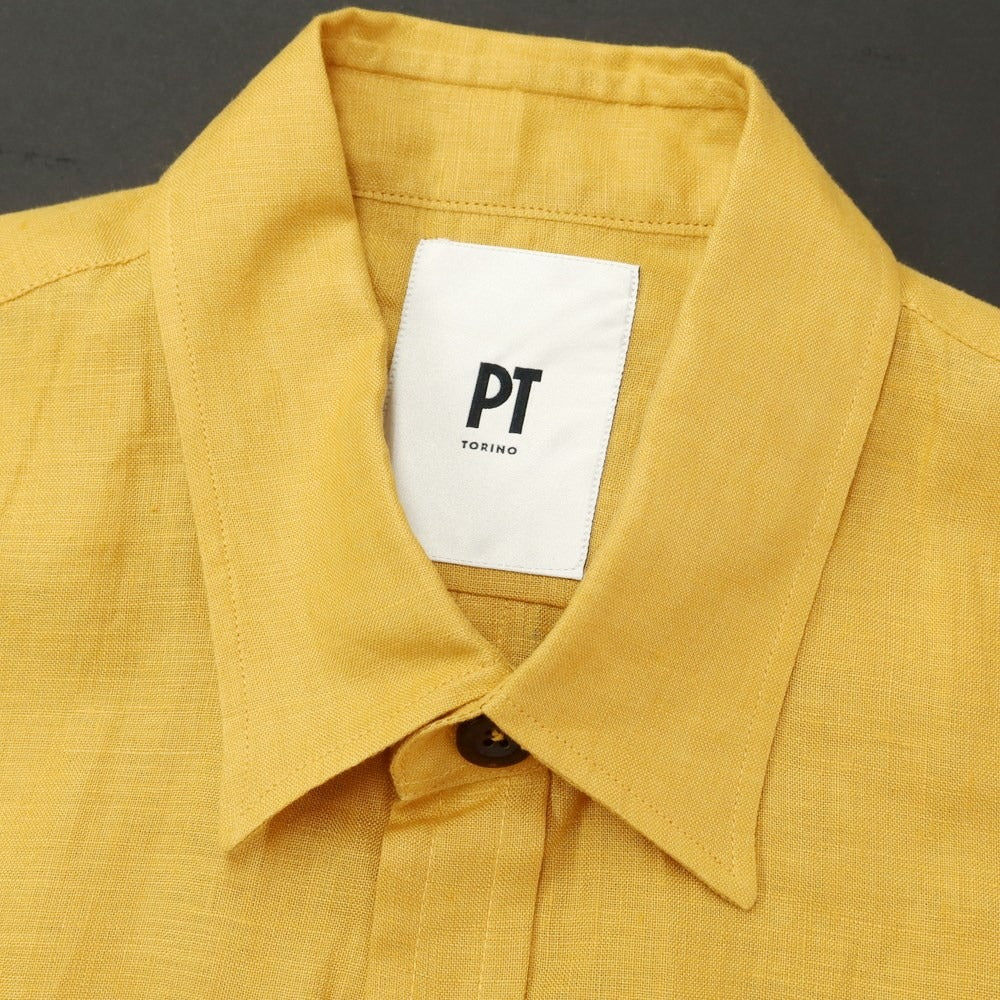 [New Outlet] PT TORINO Linen Safari Shirt, Short Sleeve Shirt, Mustard [Size 40] [YEL] [S/S] [Condition Rank N-] [Men&