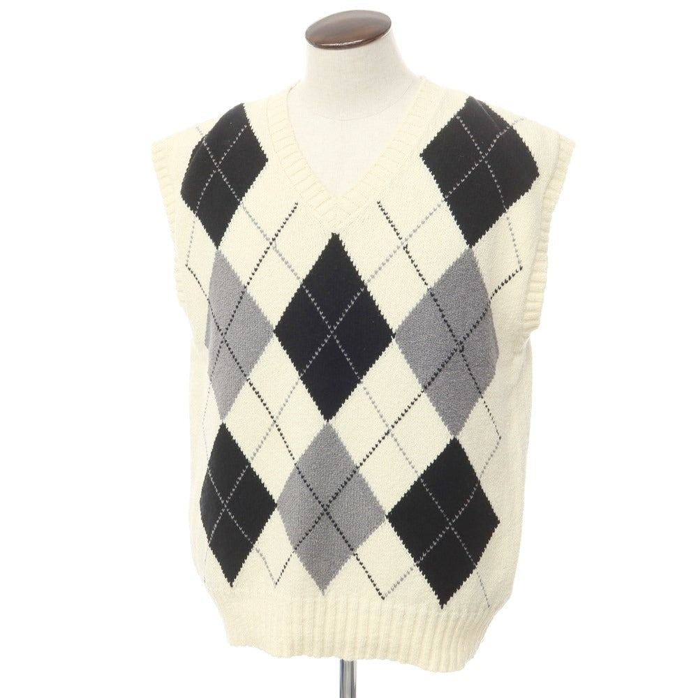 [New] PT TORINO Cotton Nylon Argyle V-neck Knit Vest Ivory [48] [Condition Rank N] [Men&