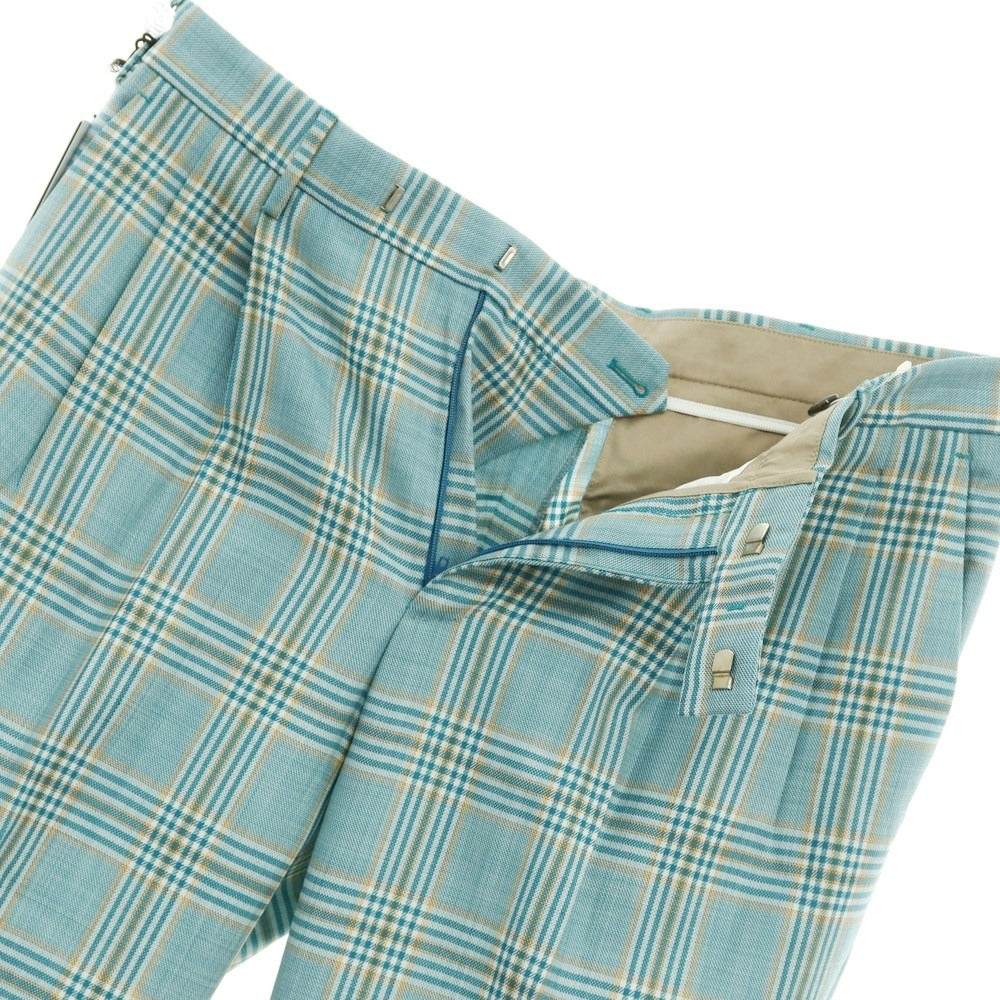 [New] PT TORINO Edge DICIANNOVE Wool Check Slacks Pants Blue Green x White [48] [Condition Rank N] [Men&