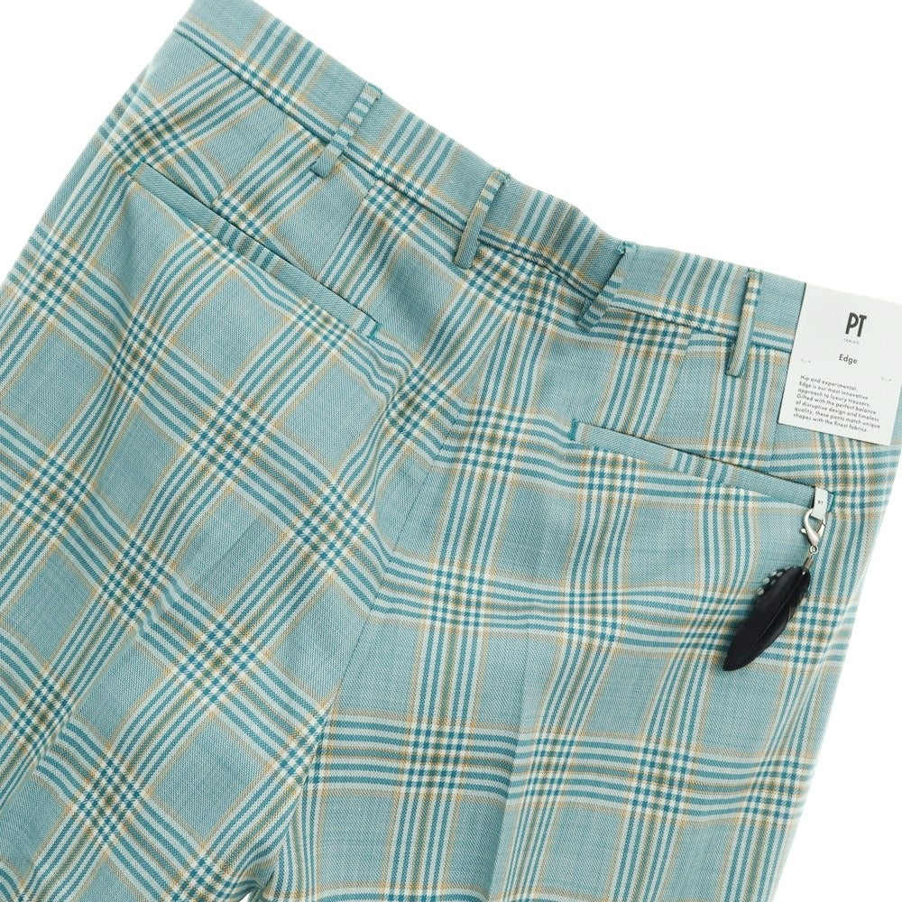 [New] PT TORINO Edge DICIANNOVE Wool Check Slacks Pants Blue Green x White [48] [Condition Rank N] [Men&