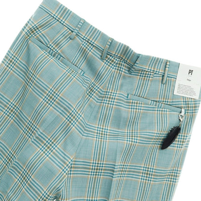 [New] PT TORINO Edge DICIANNOVE Wool Check Slacks Pants Blue Green x White [48] [Condition Rank N] [Men&