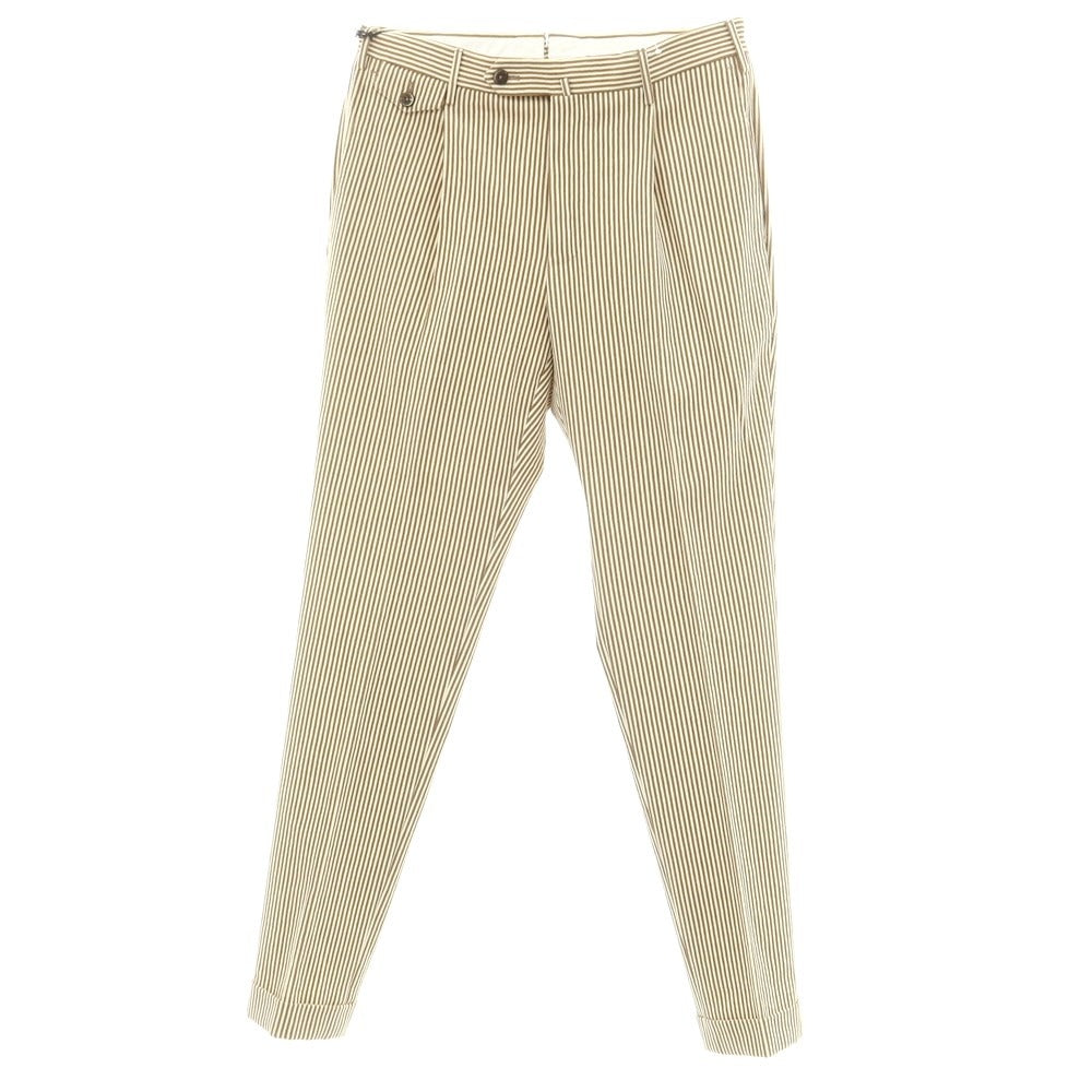 [New] PT TORINO Cotton Striped Casual Slacks Pants Ivory x Brown [Size 48] [BRW] [S/S] [Condition Rank N] [Men&