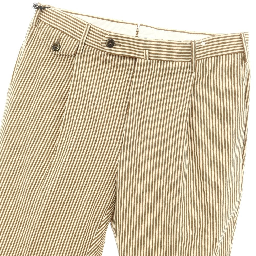 [New] PT TORINO Cotton Striped Casual Slacks Pants Ivory x Brown [Size 48] [BRW] [S/S] [Condition Rank N] [Men&