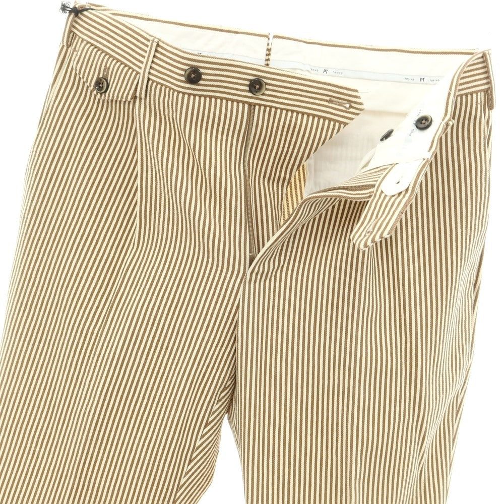 [New] PT TORINO Cotton Striped Casual Slacks Pants Ivory x Brown [Size 48] [BRW] [S/S] [Condition Rank N] [Men&