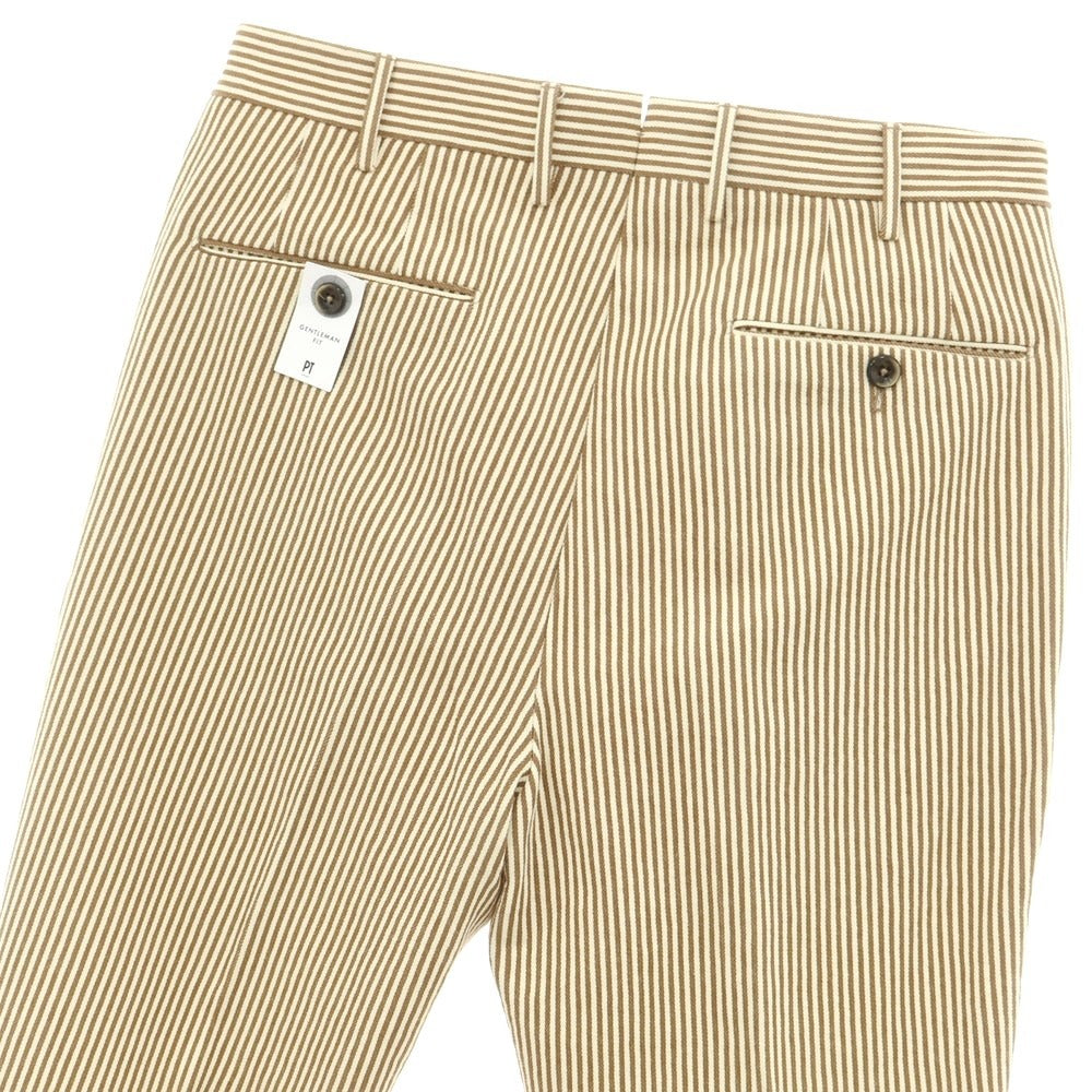 [New] PT TORINO Cotton Striped Casual Slacks Pants Ivory x Brown [Size 48] [BRW] [S/S] [Condition Rank N] [Men&