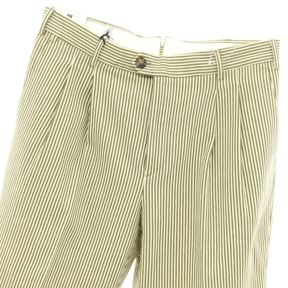 [New] PT TORINO Cotton Striped Casual Slacks Pants Ivory x Olive Green [Size 48] [GRN] [S/S] [Condition Rank N] [Men&