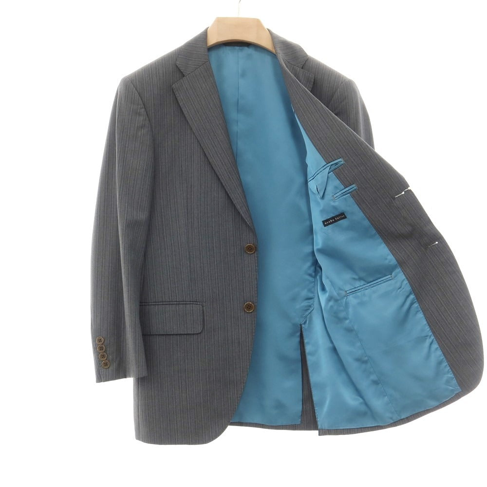 【中古】アザブテーラー azabu tailor ウール ストライプ 2つボタンスーツ グレー【 46/79 】【 状態ランクC 】【 メンズ 】