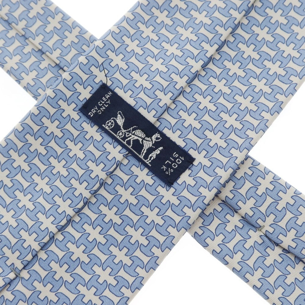 【中古】エルメス HERMES 3つ折り シルク 小紋柄ネクタイ ブルーxホワイト【BLU】【S/S/A/W】【状態ランクD】【メンズ】【759179】