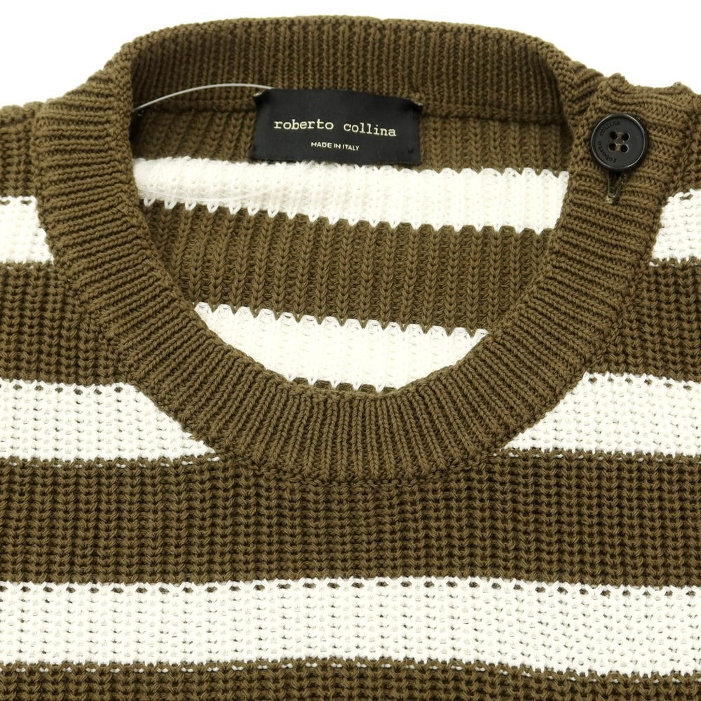 [Used] ROBERTO COLLINA Cotton Border Pullover Knit
 Olive x White [Size 52] [GRN] [S/S] [Condition Rank B] [Men&