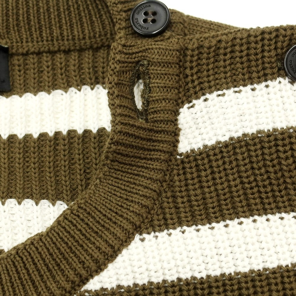 [Used] ROBERTO COLLINA Cotton Border Pullover Knit
 Olive x White [Size 52] [GRN] [S/S] [Condition Rank B] [Men&