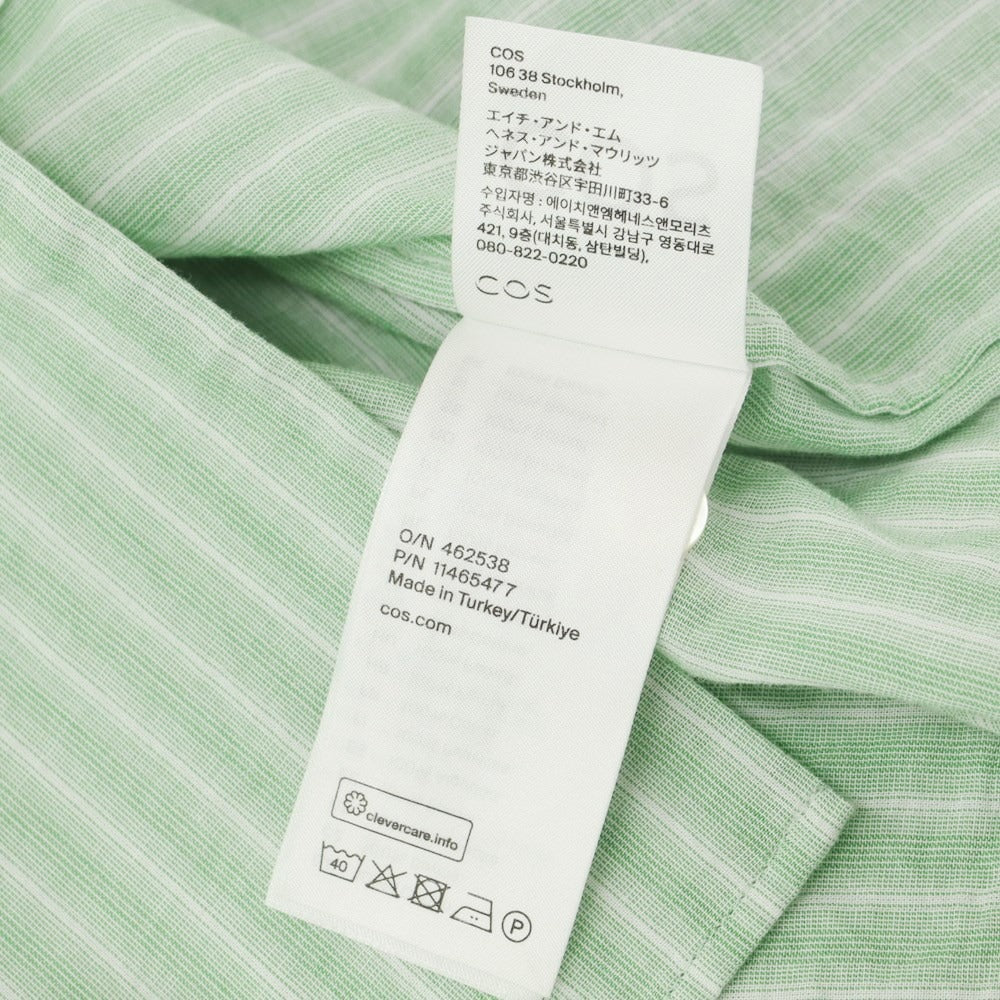 [Used] COS Cotton Striped Open Collar Short Sleeve Shirt Green x White [L] [Condition Rank B] [Men&