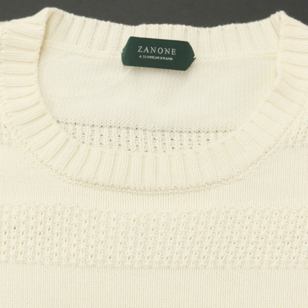 [Used] ZANONE Cotton Striped Crew Neck Knit, Ivory [46] [Condition Rank B] [Men&