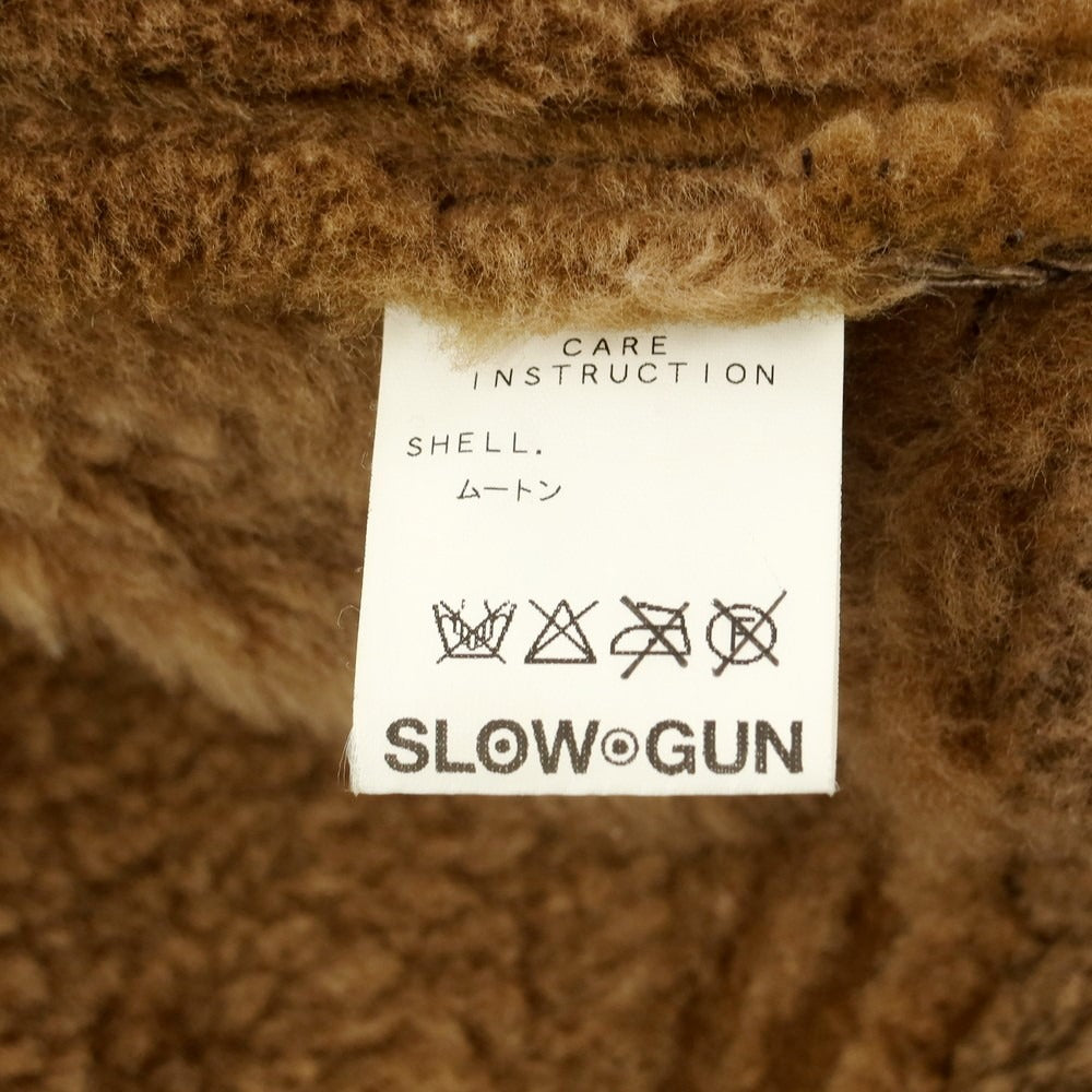 【中古】スローガン SLOW◎GUN ムートン ジップアップ レザーブルゾン ブラウン【 3 】【 状態ランクB 】【 メンズ 】