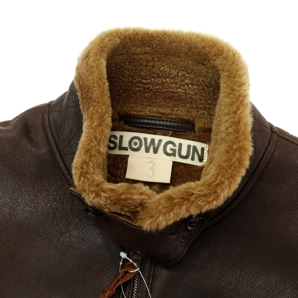 【中古】スローガン SLOW◎GUN ムートン ジップアップ レザーブルゾン ブラウン【 3 】【 状態ランクB 】【 メンズ 】