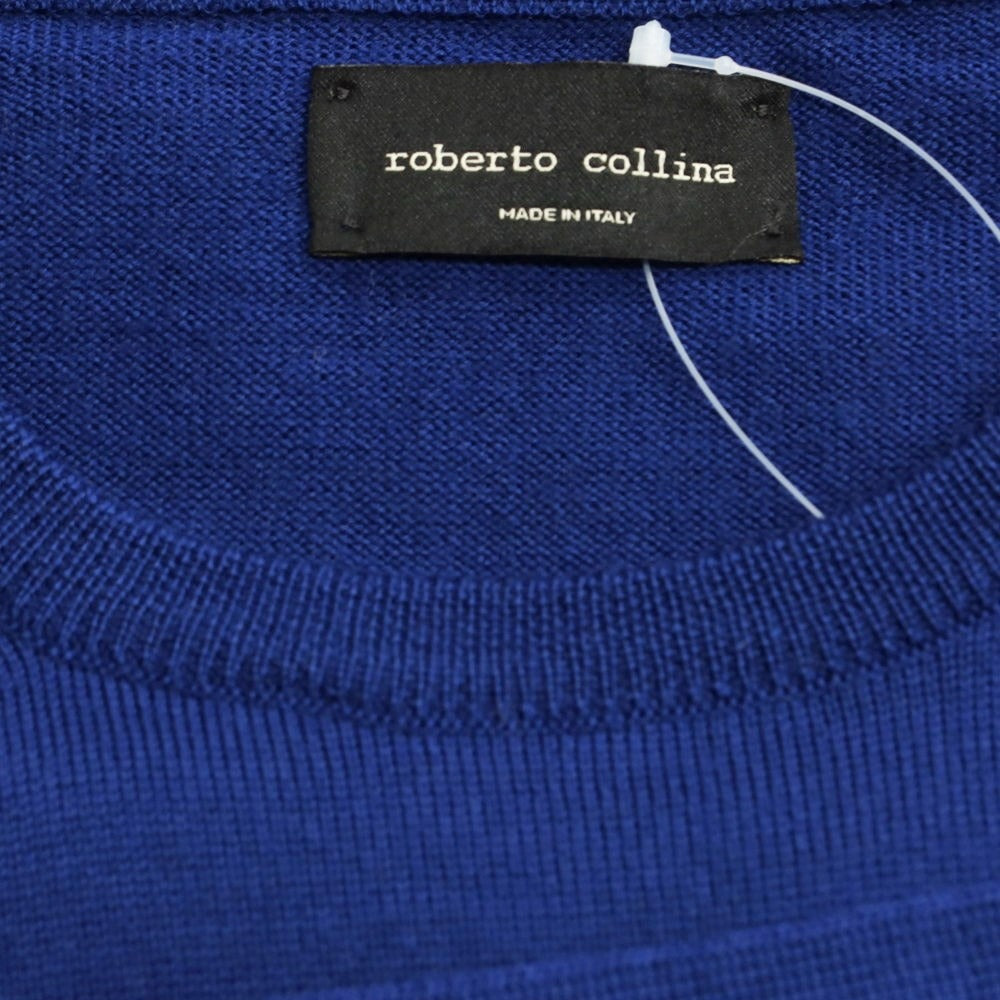 【中古】ロベルトコリーナ ROBERTO COLLINA ウール クルーネック プルオーバーニット ダークブルー【サイズ44】【BLU】【A/W】【状態ランクB】【メンズ】