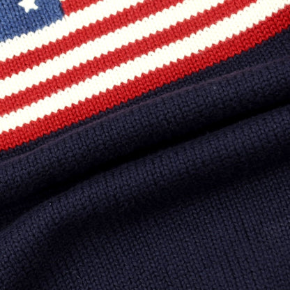 [Used] Polo Ralph Lauren mid-gauge cotton Stars and Stripes crew neck knit, navy [XS] [Condition: C] [Men&