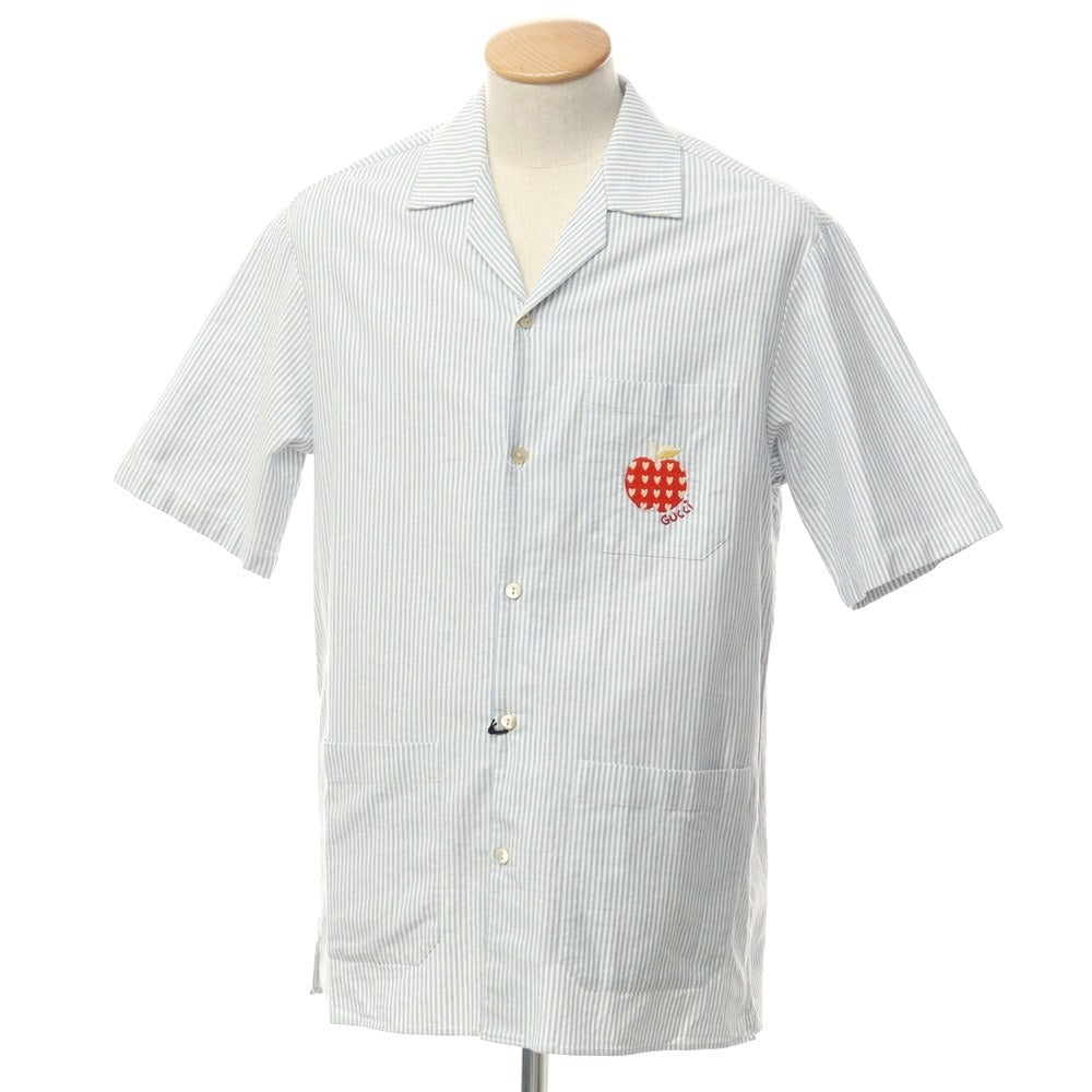 [Used] Gucci Oxford cotton striped short sleeve open collar shirt, white x blue [44] [Condition rank A] [Men&