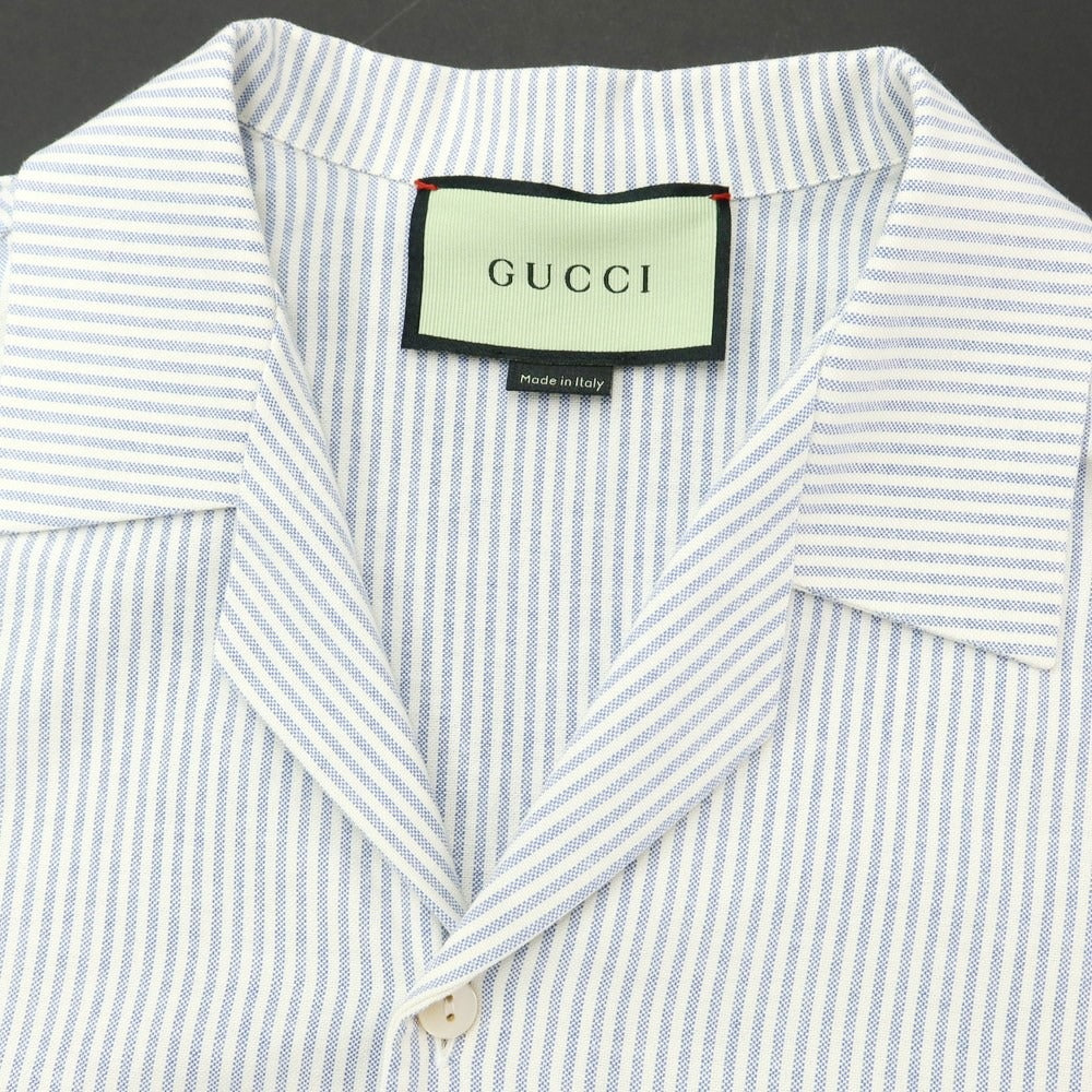 [Used] Gucci Oxford cotton striped short sleeve open collar shirt, white x blue [44] [Condition rank A] [Men&